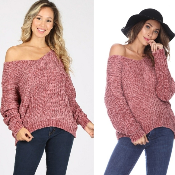 Rose V Neck Chenille Sweater - Picture 3 of 6